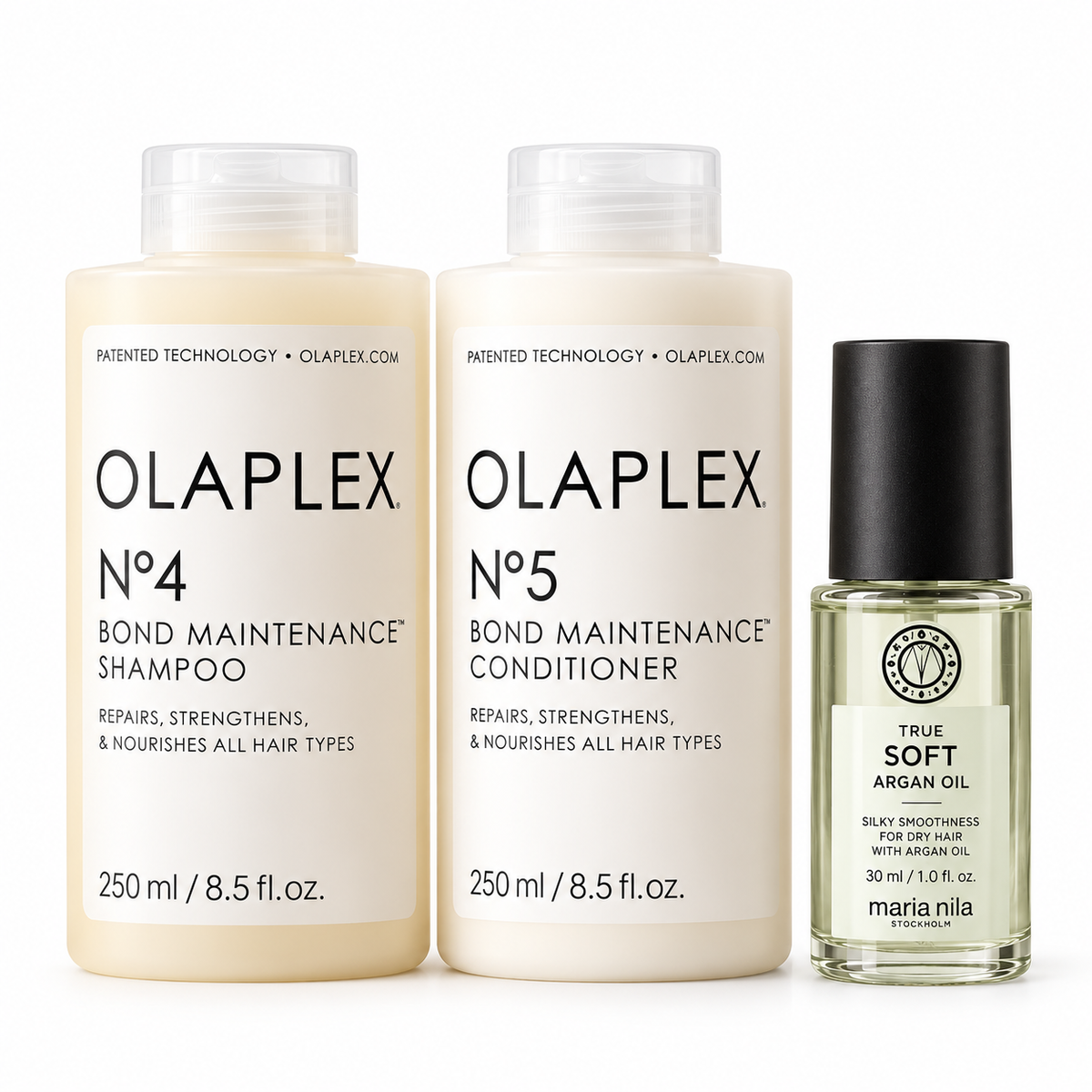 OLAPLEX N°4 Shampoo, N°5 Conditioner und Maria Nila Arganöl 30 ml – Sonderdeal 75 Euro